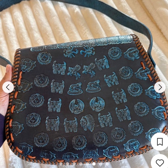 Vintage unique Whipstitched and tooled leather Bag - Picture 2 of 9